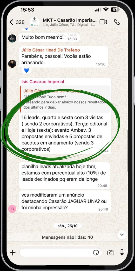 16 leads, 3 visitas e 3 propostas enviadas na semana